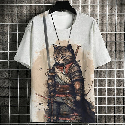 Fashion Warrior Cat Graphic T Shirts For Men Trend Summer Crew Neck 3D Cat Printed Kids T-shirts Cool Streetwear Harajuku Tees