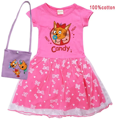 Kid-e-cats Clothes Kids Three Kitten Russian Cartoon Clothing Baby Girl Halloween Costume Dresses Children Princess Vestidos Bag