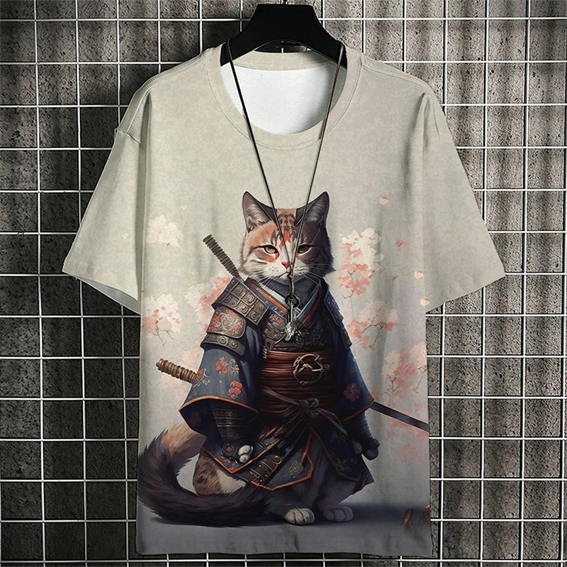 Fashion Warrior Cat Graphic T Shirts For Men Trend Summer Crew Neck 3D Cat Printed Kids T-shirts Cool Streetwear Harajuku Tees