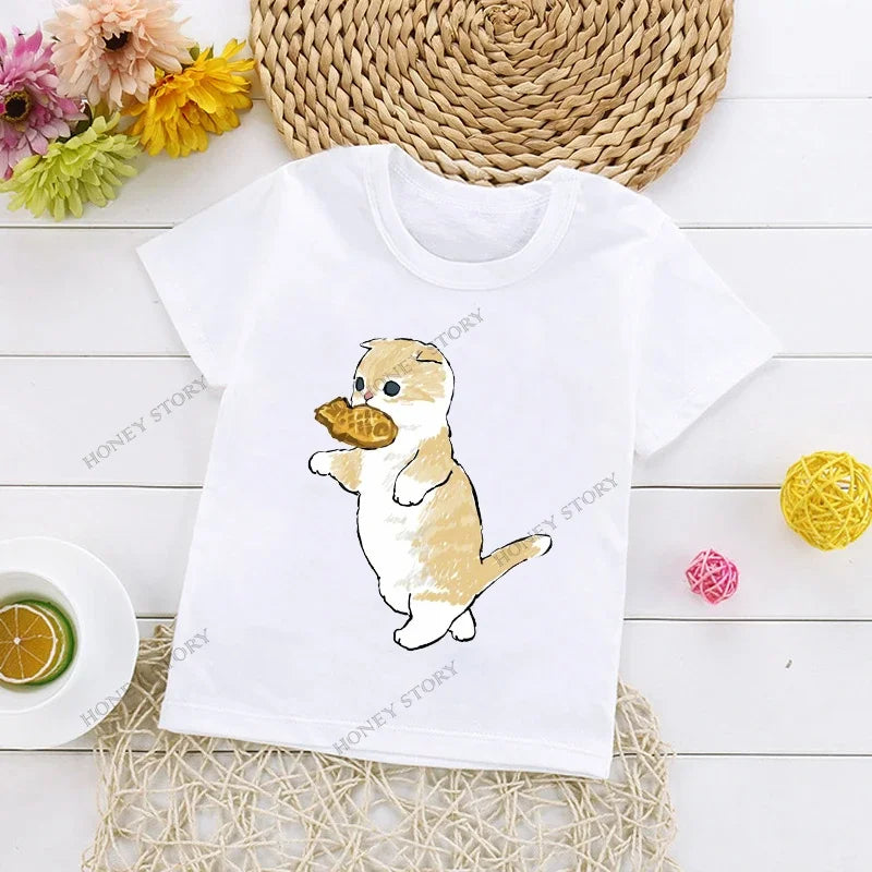 Cats Kids T Shirt Personalized Cartoon Cat Print Fashion Children's T-shirt Short Sleeve Children's Summer Boys Clothes Tops Tee