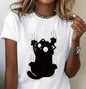 Girls Funny Climb Cute Cat Design Print T-shirt Short Sleeve Neck Casual All Season Women's Clothing Top Tee Ladies' Cat T-shirt