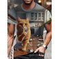 Men's T-Shirt Funny Cat Pattern Cool Printed Men's Short Sleeve Fashion O-Neck T-Shirt Outdoor Casual Lightweight Men's Clothing
