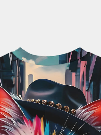 Men's Summer Fashion T-Shirt with Cool Cat 3D Print – Comfortable Polyester,Round Neck,Short Sleeves,Vibrant Casual Wear