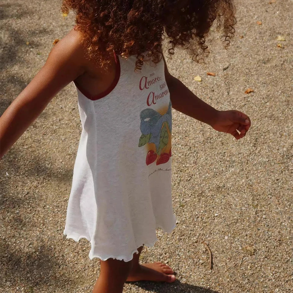 Summer 2025 KS Children Clothes Set Girls Cute Cat Print Tassels T-shirts Shorts Suit Kids Thin Soft Sling Dresses Girl Clothing