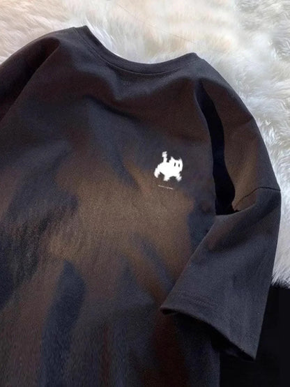 Cute Cat Print Women Round Neck Short Sleeve Cute Tops Cartoon Print Top Trendy Fashion Women Clothing Graphic T Shirts